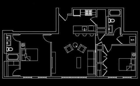 Floor plan for 2 beds, 2 baths, 1065 sqft